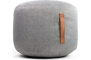 Coninx - Pouf rotondo imbottito con sfere di poliestere, con pratico manico in pelle, 100% lana, dimensioni: 50 cm x 40 cm