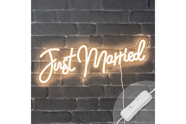 SKYLANTERN Neon LED Just Married 50CM - Neon Mural Blanc Chaud sur Secteur - Lampe Neon Enseigne avec Interrupteur on/Off pour Decoration Mariage, Deco Mariage Champetre, Decoration Mariage Boheme