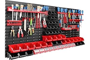 Système de rangement mural pour atelier et garage 172 x 78 cm Avec 50 boîtes empilables et supports d’outils Panneau porte-outil perforé ultra solide