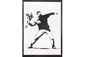 moreno-mata Authentique Graffiti Fait a la Main Banksy Tribute Poster Flower Thrower Affiche Handmade Decoration Murale Salon Chambre Cadeau Homme et Femme