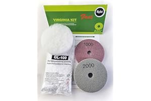 BRICO MARBLE CARE BMC VIRGINIA FAST L kit per il ripristino a mano del marmo lucido con 2 tamponi abrasivi diamantati, grana medio-fine e fine, e 100 gr di polvere lucidante per ripritinare la lucidatura del marmo