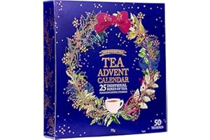 New English Teas Christmas Tea Advent Calendar – 50 Premium Teabags – 5 Festive Tea Blends – Black Tea, Apple, Rosehips & Hibiscus, Herbal Infusion and Gingerbread