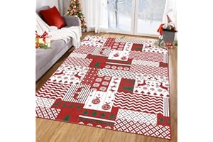 LuxFocus Świąteczny dywan do salonu, antypoślizgowy dywanik, mata podłogowa, Boże Narodzenie, dekoracja domu, dywany, można prać w pralce, boho, dywan, patchwork, 120 x 170 cm