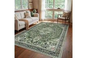 GENIMO Vintage Tappeto Soggiorno Salotto 160x230cm - Tappeto Passatoia Lavabile Antiscivolo, Resistente, Facile da Pulire, Pelo Corto, Boem Carpet Per Camera Letto, Sala Pranzo, Cucina - Verde Scuro