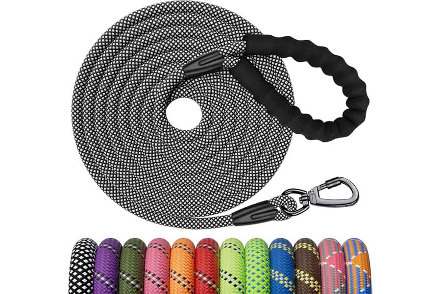 Kdsvakd Training Lead for Dogs, 1.5M 1.8M 3M 5M 6M 10M 15M 20M 30M Long Rope Dog Leash with Carabiner Clip and Soft Padded Handle, Reflective Recall Durable Leash for Puppy, Small, Medium, Large Dog