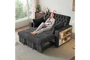 AUTHERIA Divano Letto 2 Posti con Materasso e Libreria Integrata, Divano 2 Posti con Schienale Regolabile e Ricarica USB e Portabicchieri, Divano Letto Matrimoniale Pieghevole Multifunzionale con Cuscini