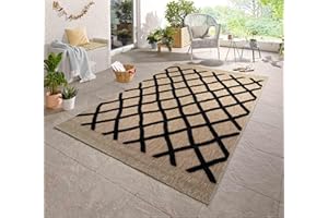 RUGS BY DESIRE Harper Outdoor Rug Aztec Pattern Water Resistant Garden Rug Indoor Outdoor Area Rugs for Garden, Patio, Deck, Beach, Picnic, Backyard, Black, 160x230 cm