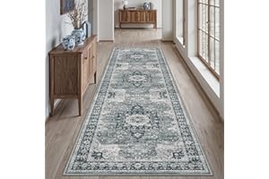 DEXI Alfombra Pasillo 61 x 183 cm, Alfombras Cocina Lavable Antideslizante, Alfombrilla Vintage y Fina para Entrada Casa Interior, Lavadero, Comedor, Azul