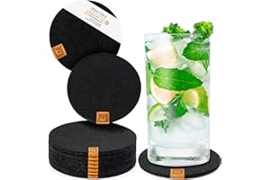 Miqio Podkładki filcowe i skórzane, okrągłe, 10 sztuk, czarne, 10 x 10 cm, trwałe, z certyfikatem Oekotex