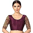 Studio Shringaar Womens Elbow Length Sleeves Silky Saree Blouse with Brocade Sleeves.