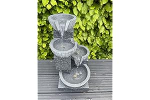 allpondsolutions Garden Bowl Water Feature with LED Lights - Outdoor Solar Powered Panel - 47x27x23cm