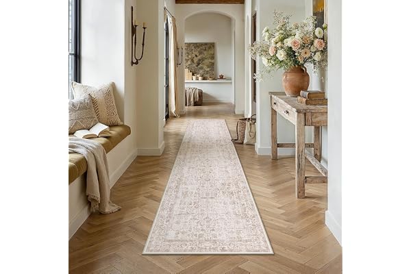 HUGEAR Vintage Vardagsrum Matta 80x300cm Ljusbrun Tvättbar Mattor | Halkfri,Sovrumsmatta Rug,Sovrum,Kort Lugg Carpet,Matsal Rugs,Kontor Carpet,Barnrum,Inomhusbruk Golvmatta