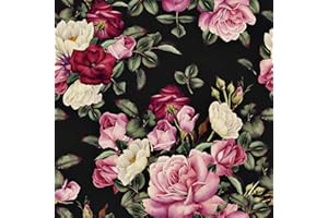 HotDecor Carta da Parati Adesiva Muro Floreale Rosa Fantasia Adesivi per Mobili Decorativi Nera Carta da Parati Fiori Foglie per Soggiorno Camera da Letto 60cm X 300cm Pellicola per Mobili Adesiva