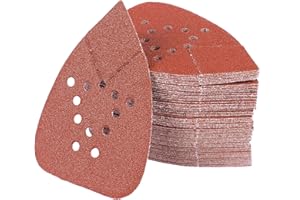 PMIQSA 80 Pieces 60 Grits Mouse Sander Paper 12 Holes Sanding Pads Hook and Loop Sander Sheets 93x135mm Sandpaper for Black and Decker Detail palm Sander Pads