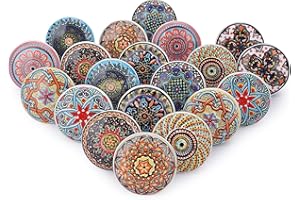Ajuny Juego de 20 pomos de cerámica multicolor florales vintage, pintados a mano, para armarios de cocina, cajones y cómodas, tiradores decorativos para muebles y puertas