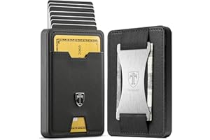 TRAVANDO Swype Aluminium Porte Carte Homme en Cuir avec Blocage RFID - Petit Portefeuille Cuir avec Bande de Monnaie Slim Protege Contre Le piratage Bancaire - Porte-Carte de Credit
