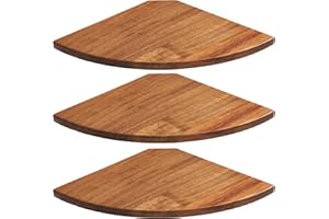 Gieanoo Lot de 3 étagères d'angle murales flottantes rondes en bois d'acacia massif (acacia)