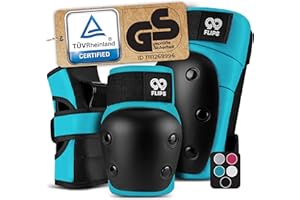99FLIPS Protecciones Patines Adulto y Jóvenes - Protecciones Skate Adulto Set patines 4 ruedas - como Equipo de Protección Skateboard - patines en linea adulto - DIVE Talla M Azul claro