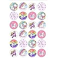 24 Precut Cute Unicorn Rainbow Edible Wafer Paper Cake Toppers Decorations