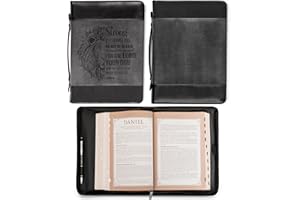 Christian Art Gifts Classic Faux Leather Bible Cover for Men and Women: Be Strong and Courageous - Joshua 1:9 Inspirational Bible Verse with Lion, Gray and Black, Medium