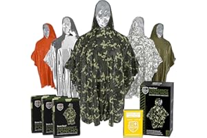 SWISS SAFE Emergency Mylar Poncho (3-Pack) + Bonus Signature Gold Foil Thermal Blanket to Keep Warm During Camping Hiking or Any Outdoor Activity