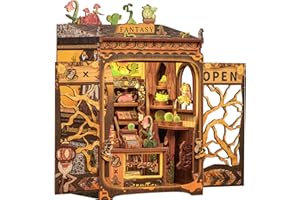 Cutefun Kit Book Nook Casa delle bambole in miniatura, in legno, stanza dei libri e biblioteca, kit con modellino e luci LED, decorazione per biblioteca, motivo: casa delle piante
