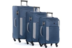 FERGÉ Saint-Tropez Soft Shell Suitcase Set 3 Pieces Easily Expandable Travel Suitcase Trolley Set (Hand Luggage, L, XL) Set of 3 Fabric Suitcases Rolling Suitcase 4 Wheels, Lightweight Travel