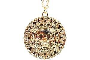 Beaux Bijoux Médaillon rond de style Pirates des Caraïbes/pièce aztèque avec motif crâne