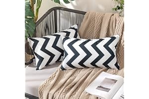 MIULEE Zestaw 2 poszewek na poduszki, wodoodporne, geometryczne, falowane, z tkaniny poliestrowej, nowoczesne, zwięzłe, dekoracje do salonu, sypialni, balkonu, 30 x 50 cm, czarne