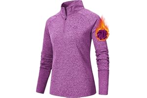 AjezMax Femmes Course à Pied T-Shirt à Manches Longues 1/4 Fermeture Éclair Protection Solaire UPF 50+ Sport Yoga Hauts…