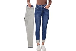 Fakanhui Jeans da donna foderati in pile, invernali, foderati in flanella, jeans termici