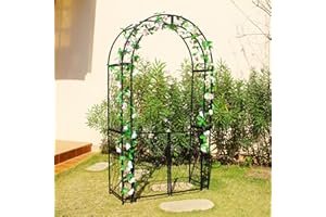 SCENDOR Heavy-Duty Arbours with Gate 48.8" W x 83.5" H, Iron Arch Trellis Arbour Archway for Climbing Plants Roses Vines Support Rack, Outdoor Lawn Backyard Patio Wedding Party Ceremony Decoration
