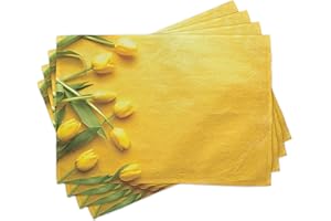 ABAKUHAUS Amarillo Salvamantel Set de 4 Unidades, Tulipán del jardín de Flores, Material Lavable Estampado Decoración de Mesa Cocina, Amarillo Verde