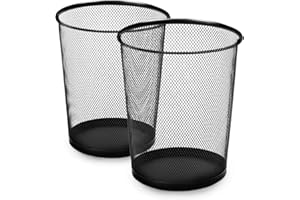 KEPLIN Round Trash Can Bin - 2 Pack Black Non-slip Mesh Bins | Waste Paper Bin | Sturdy Metal Bin Indoor Waste Bin for Home, Bedroom, Office, Bathroom, Living Room, Kitchen