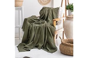 Milam London Cotton Throw Blanket | Soft Throws For Armchairs, Sofa, Settee | Single Bed Throw, Olive Green - 170 x 200