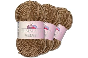 Wohnkult Himalaya - Velvet Dolphin - Lot de 3 pelotes de laine de 100 g - 40 couleurs au choix - Fil chenille à tricoter - Pelucheux et brillant - Accessoires, vêtements et couvertures - 90037, Marron