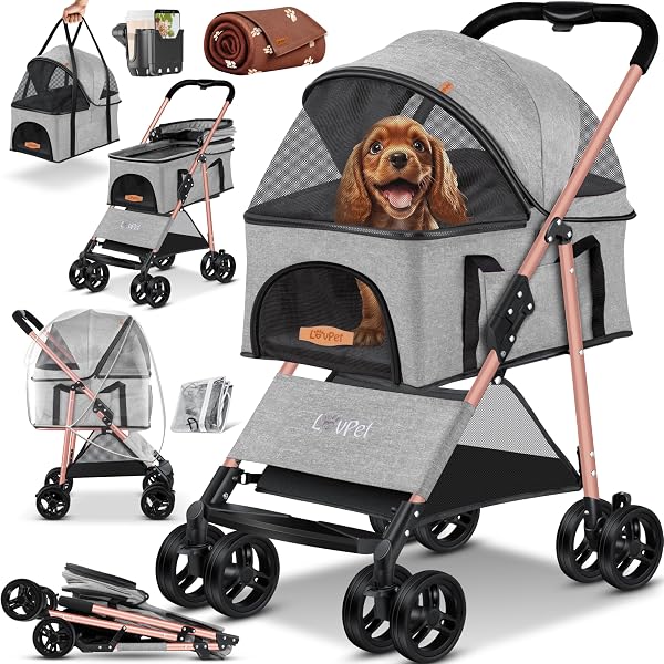 Produktbild von Tragbarer, Zusammenklappbarer Haustier-Buggy Für Hunde Und Katzen, Leichte Transportbox Für Kleintiere Mit Oxford-Stoff, Ideal Für Teddy-Ausflüge
