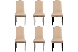 Yaheetech Silla de Comedor Juego de Silla de Cocina Tapizada en Tela Respaldo Alto con Patas de Madera para Cocina Restaurante Comedor 6/Beige