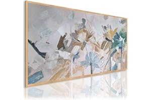 DekoArte - Quadri astratti dipinti a mano Naturatura 140x70 cm FIORI PASTELLO - Dipinto su tela con cornice colore legno