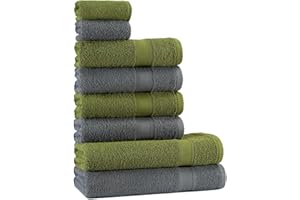 Tuiste Zestaw ręczników zielono-szary|% 100% bawełna frotee zestaw 8-częściowy zestaw ręczników kąpielowych, 4 x ręczniki do rąk, 2 x ręczniki dla gości | miękkie i chłonne | wzór: zielony - szary