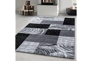 ‎CARPETSALE24 Carpetsale24 Teppich Wohnzimmer Moderne Abstrakt Kariert Design Schwarz - Grau - Weiß 120 x 170 cm - Kurzflor Teppich Schlafzimmer Pflegeleicht Extra Weich Flauschig Teppich Waschbar Esszimmer Küche