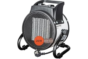 DAHTEC chauffage soufflant céramique électrique 2000w avec thermostat et 2 niveaux de chauffage - radiateur électrique rayonnant pour chantiers, d'atelier, caravanes, camping, garage H2.311 blanc