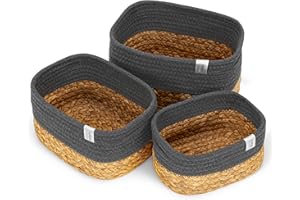 NORDIS DESIGN Aufbewahrungskörbe 3er Set aus Wasserhyazinthe und Baumwolle, Bad Aufbewahrungskorb geflochten als Badkorb zur Badezimmer Aufbewahrung & Bad Organisation dunkelgrau