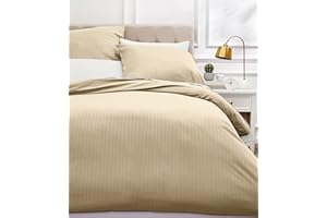 Amazon Basics 3 pièces Parure de lit avec housse de couette haut de gamme avec deux taies d'oreiller, 260 x 240 cm, Beige, Uni