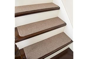 COSY HOMEER Stair Treads Non-Slip Carpet Mat 28inX9in Indoor Stair Runners for Wooden Steps, Stair Rugs for Kids and Dogs, 100% Polyester TPE Backing 15pcs,Beige,Protect Floor