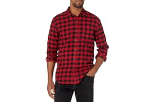 Amazon Essentials Homme Chemise Ajustée en Flanelle à Carreaux avec Boutons et Manches Longues