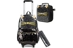 HTgroce Kid's Rolling Backpack 18 inch for College Student Travel Trip Travel Children School Bags,Backpack with Wheels Laptop Luggage & Lunch Box for Kids, Pencil Case for Boys Girls L35xB18xH46cm