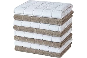 gryeer 8 Pack Microfibre Tea Towels, Super Absorbent, Soft and Lint Free Kitchen Towels, 45 x 65 cm, Khaki