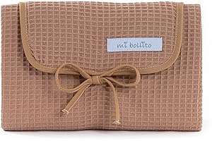 Mi bollito – Cambiador de bebé portátil, plegable e impermeable. Tejido 100% de algodón de gofre. Fácil de guardar en el bolso maternal. Ideal para regalo de recién nacido. (Marrón pastel)