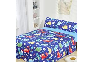 HOMEYA - Juego de sábanas infantil cama 105 - Juego de sábana verano 3 piezas, 1 Sábana bajera 105x190, 1 encimera 175x260 y 1 funda de almohada 45x125 ( Dinosaurios )